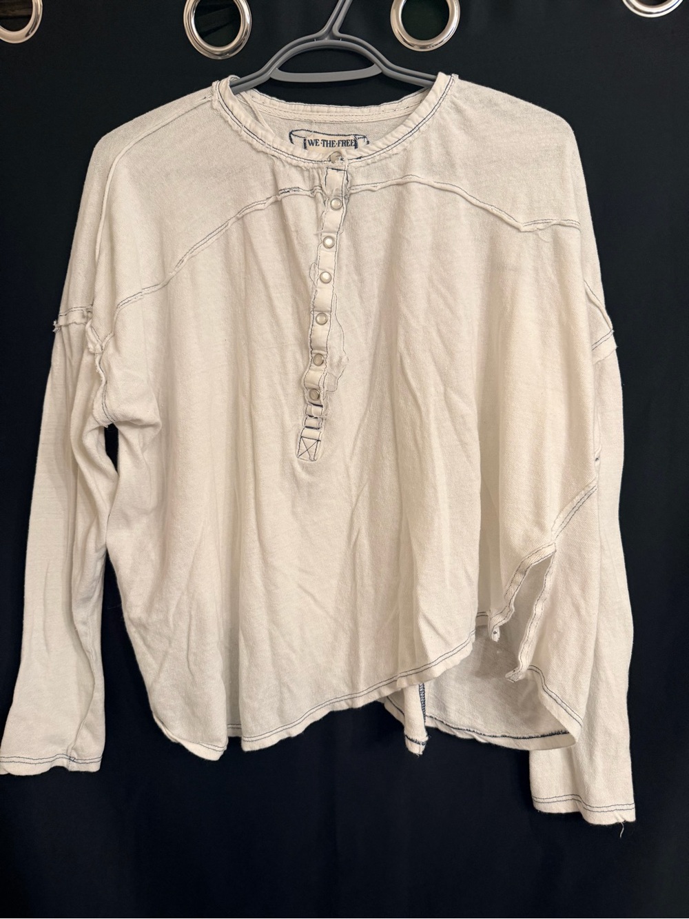 We The Free Cream Button-Front Henley Long-Sleeve Top Size S